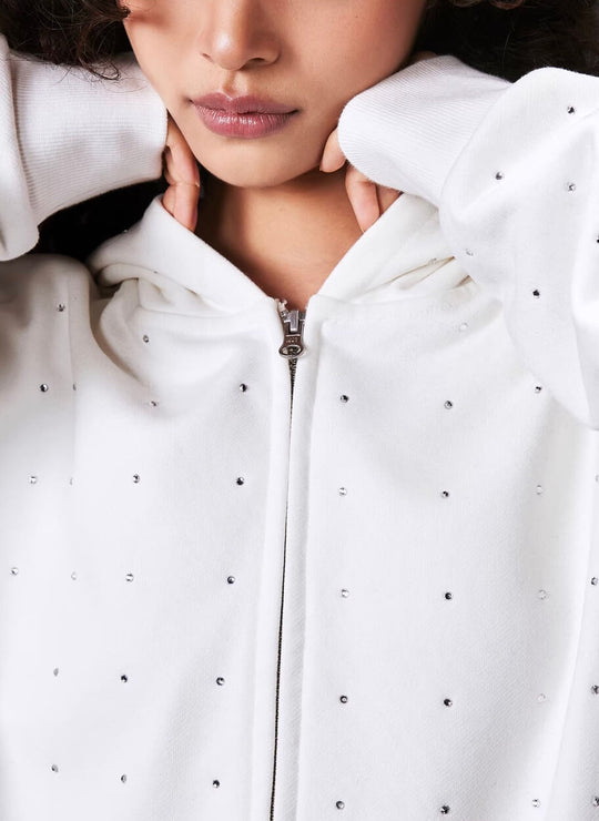 1807 Rhinestone Embellished Zip Up Hoodie | Face 3 Face