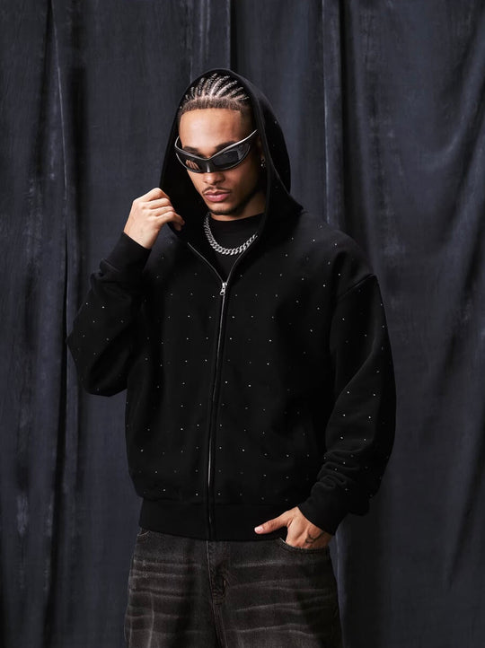 1807 Rhinestone Embellished Zip Up Hoodie | Face 3 Face