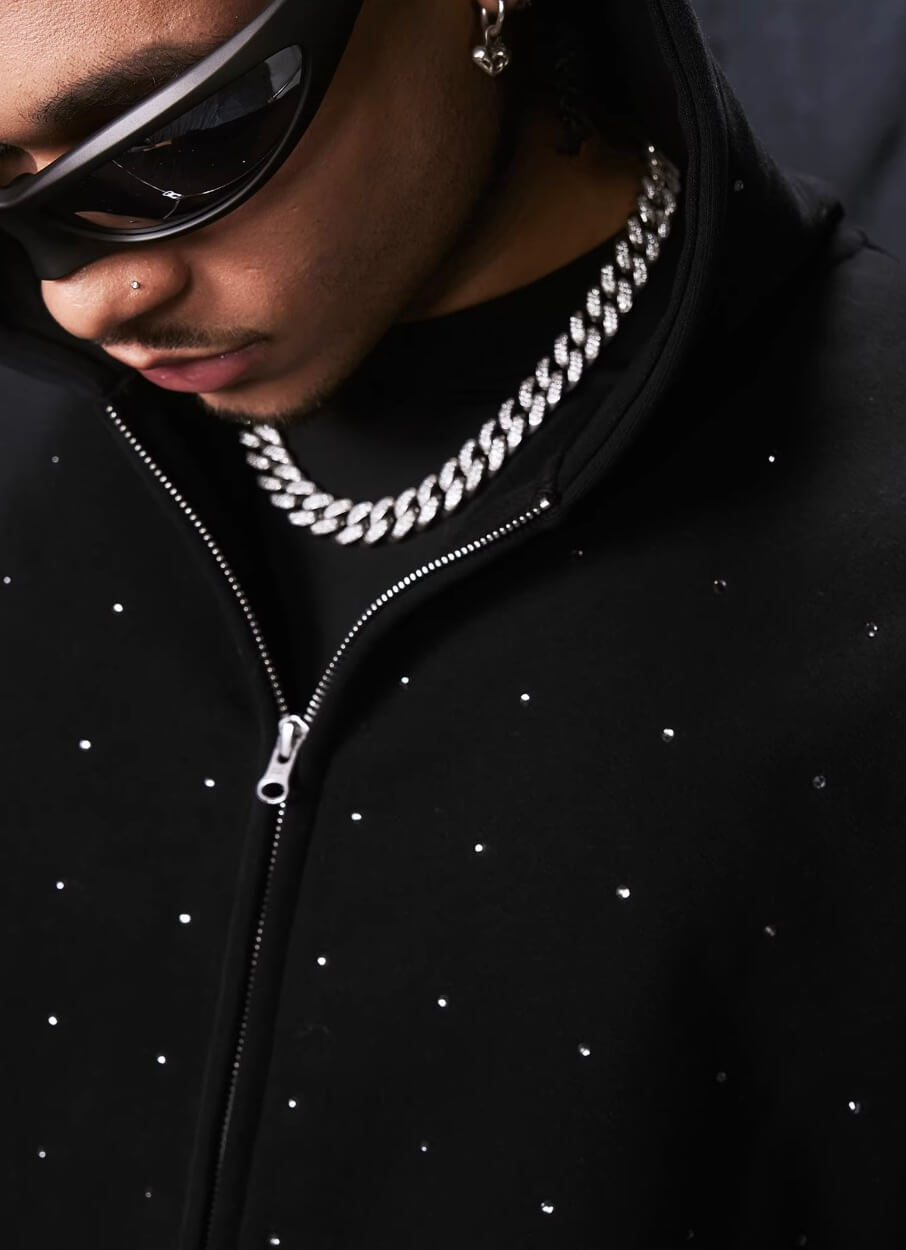 1807 Rhinestone Embellished Zip Up Hoodie | Face 3 Face