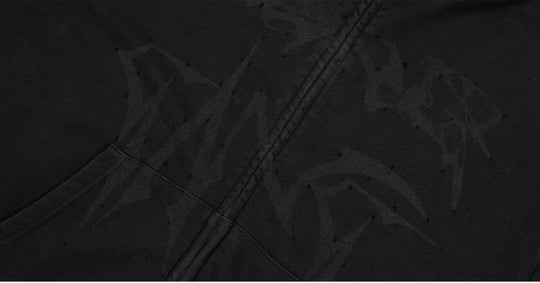 1807 Handcrafted Distressed Print Zip Up Hoodie | Face 3 Face