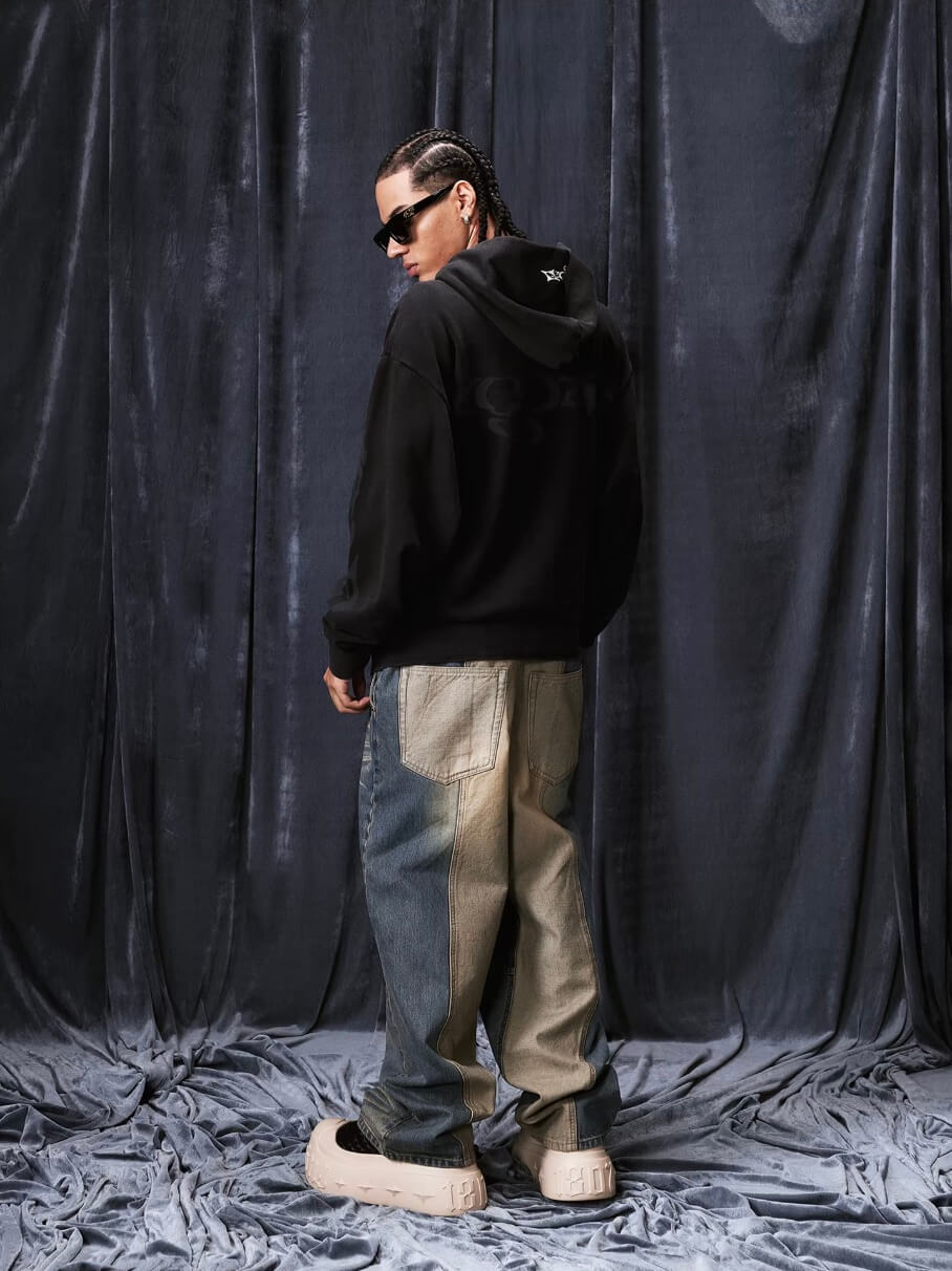 1807 Handcrafted Distressed Print Zip Up Hoodie | Face 3 Face