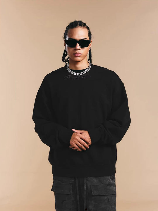 1807 Rhinestone Embellished Neckline Sweatshirt | Face 3 Face