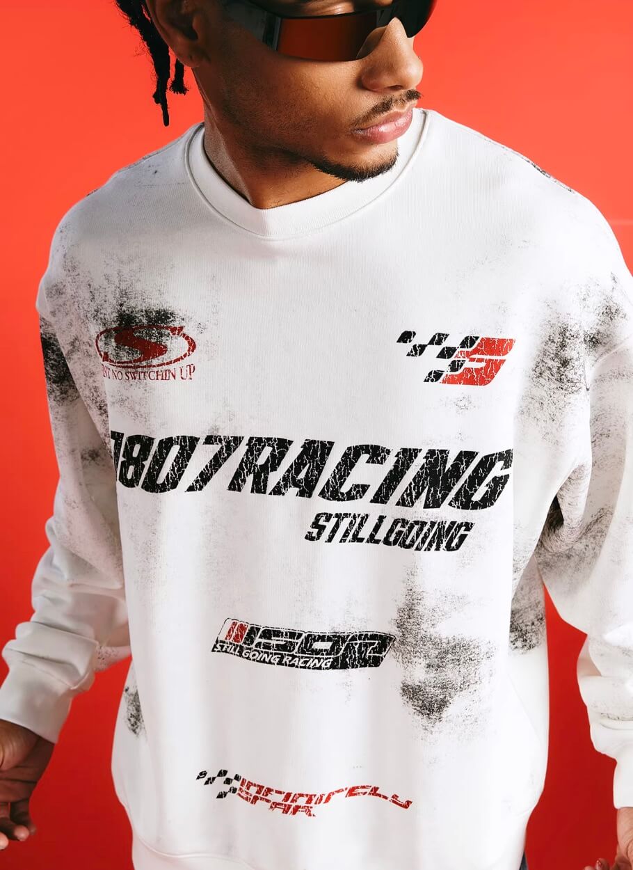 1807 Racing Vintage Printed Distressed Sweatshirt | Face 3 Face