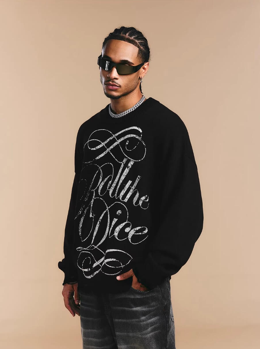 1807 ROLLTHEDICE Vintage Printed Distressed Knit Sweater | Face 3 Face