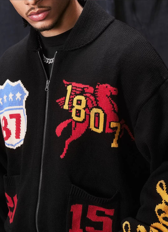 1807 Pegasus Jacquard Knit Zip Up Cowichan | Face 3 Face