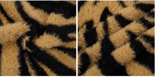 1807 Tiger Striped Faux Mink Fur Knit Zip Up Hoodie | Face 3 Face
