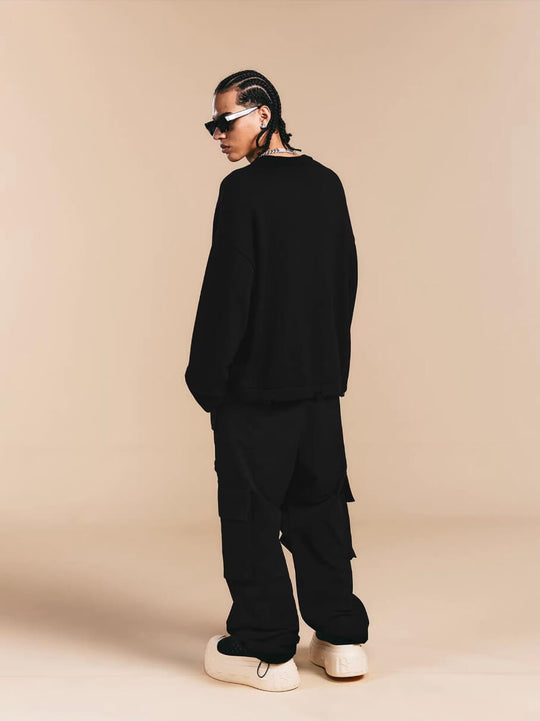 1807 3D Logo Embroidered Distressed Knit Sweater | Face 3 Face