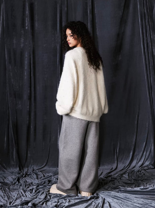 1807 ROLLTHEDICE Pearl Embellished Faux Mink Fur Knit Sweater | Face 3 Face