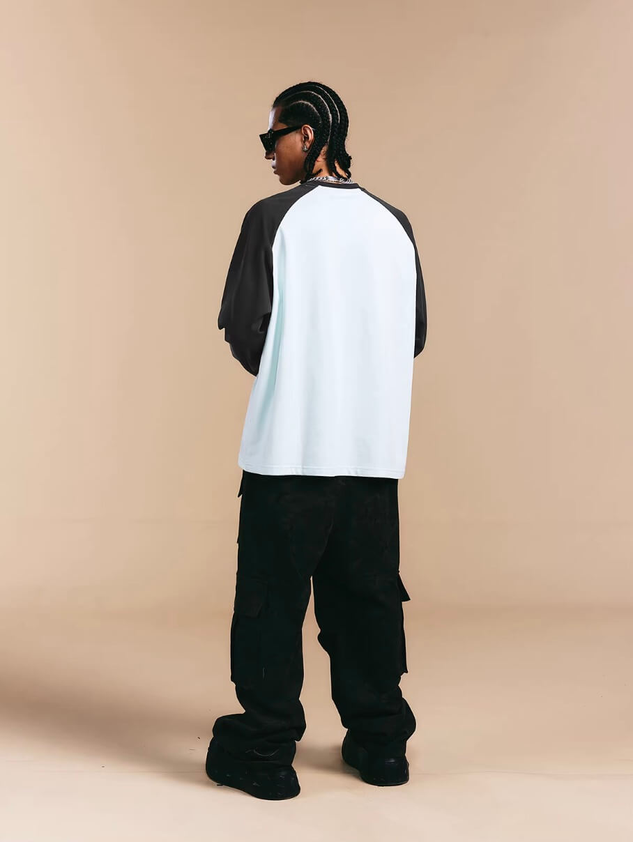 1807 ROLLTHEDICE 3D Embroidered Color Block Raglan Long Sleeve Tee | Face 3 Face