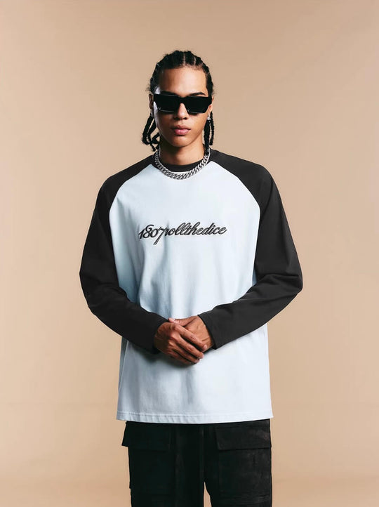 1807 ROLLTHEDICE 3D Embroidered Color Block Raglan Long Sleeve Tee | Face 3 Face