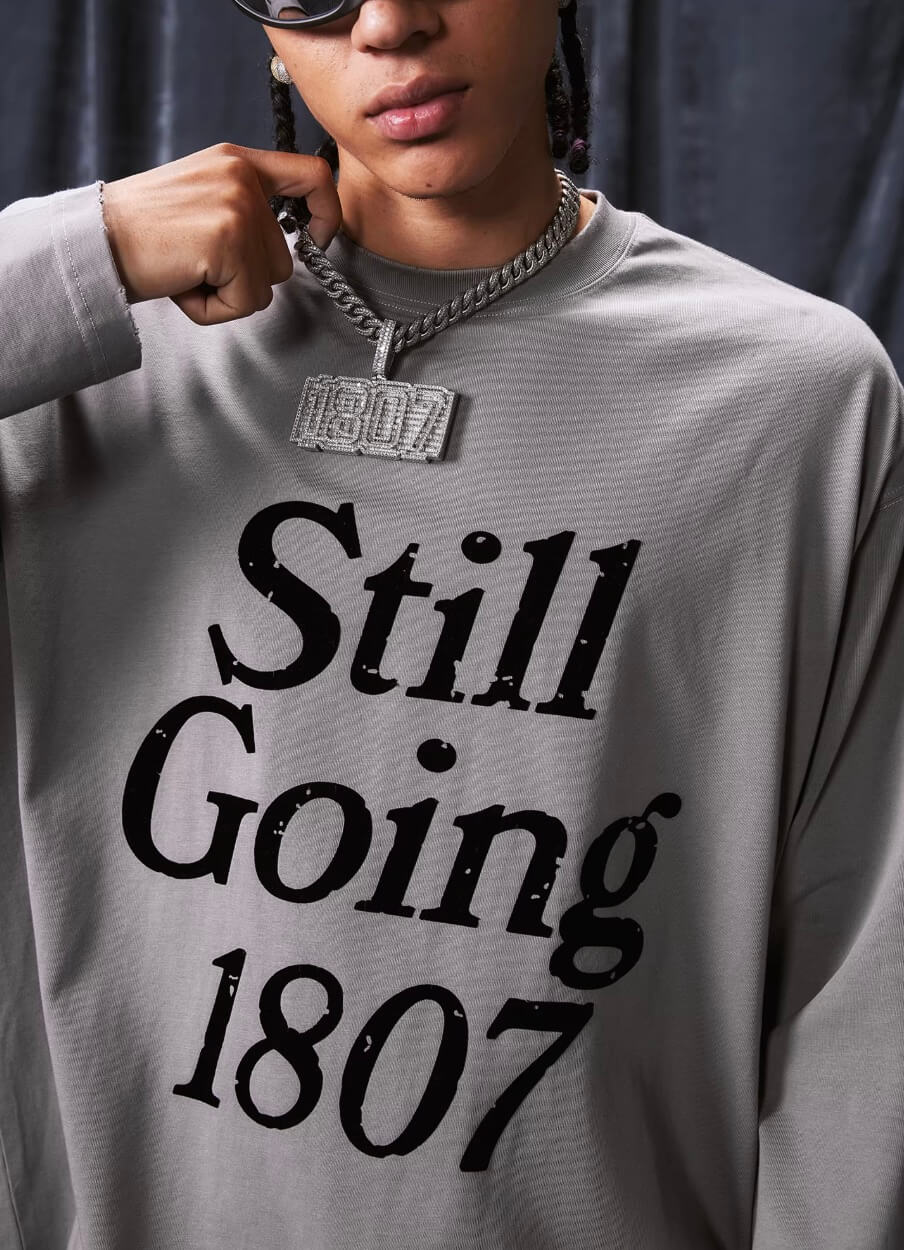 1807 STILLGOING Vintage Flocked Print Long Sleeve Tee | Face 3 Face