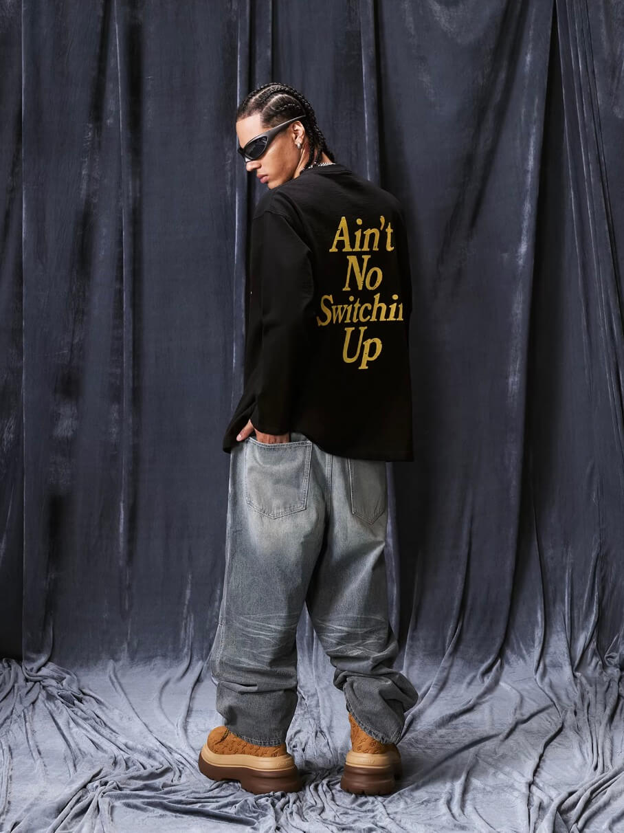 1807 STILLGOING Vintage Flocked Print Long Sleeve Tee | Face 3 Face