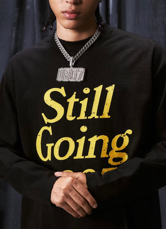 1807 STILLGOING Vintage Flocked Print Long Sleeve Tee | Face 3 Face