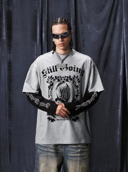 1807 STILLGOING Vintage Printed Layered Long Sleeve Tee | Face 3 Face