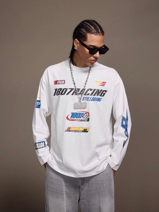 1807 Racing Vintage Printed Distressed Long Sleeve Tee | Face 3 Face