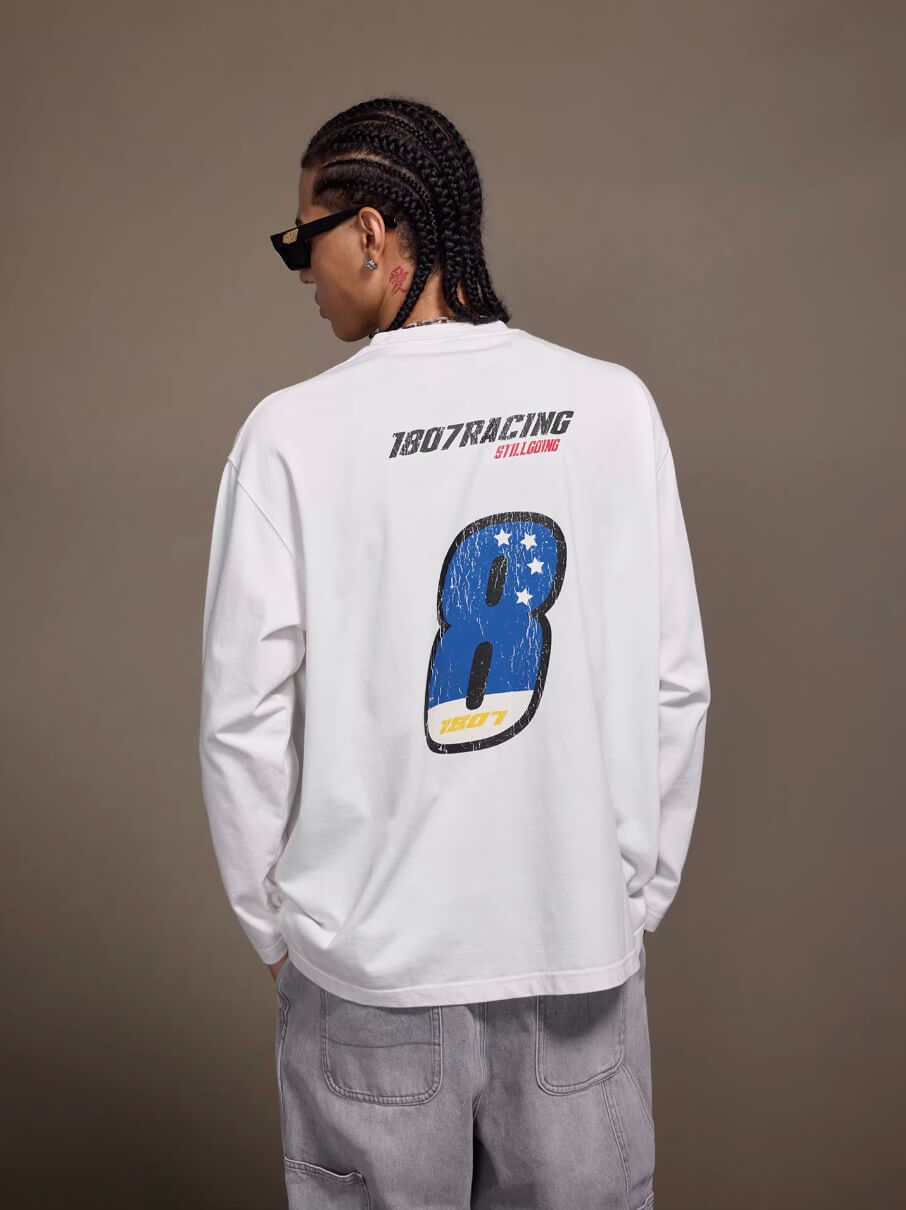 1807 Racing Vintage Printed Distressed Long Sleeve Tee | Face 3 Face