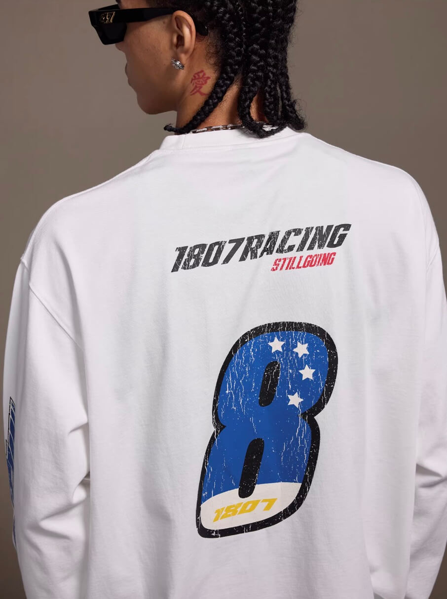 1807 Racing Vintage Printed Distressed Long Sleeve Tee | Face 3 Face