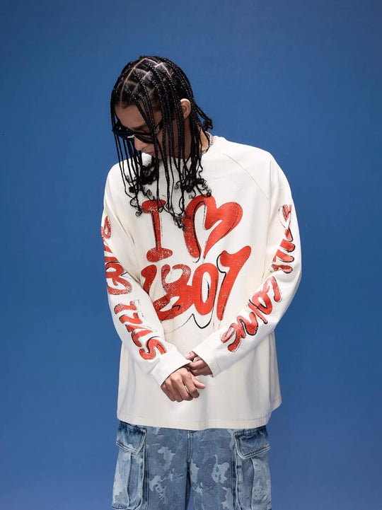 1807 Graffiti Heart Printed Long Sleeve Tee | Face 3 Face