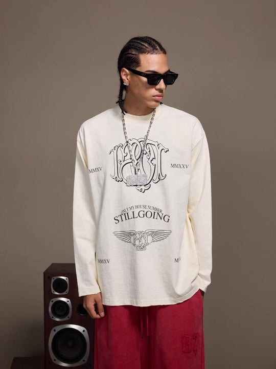 1807 Stamped Printed Distressed Long Sleeve Tee | Face 3 Face