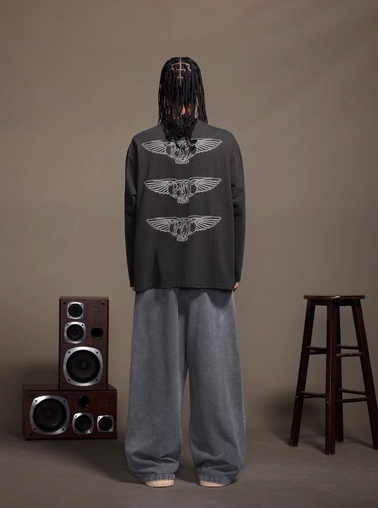 1807 Pegasus Stamped Distressed Long Sleeve Tee | Face 3 Face