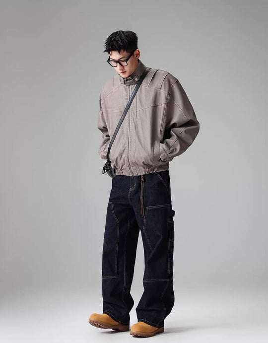 F3F Select Stitch Lines Dark Blue Double Knee Jeans | Face 3 Face