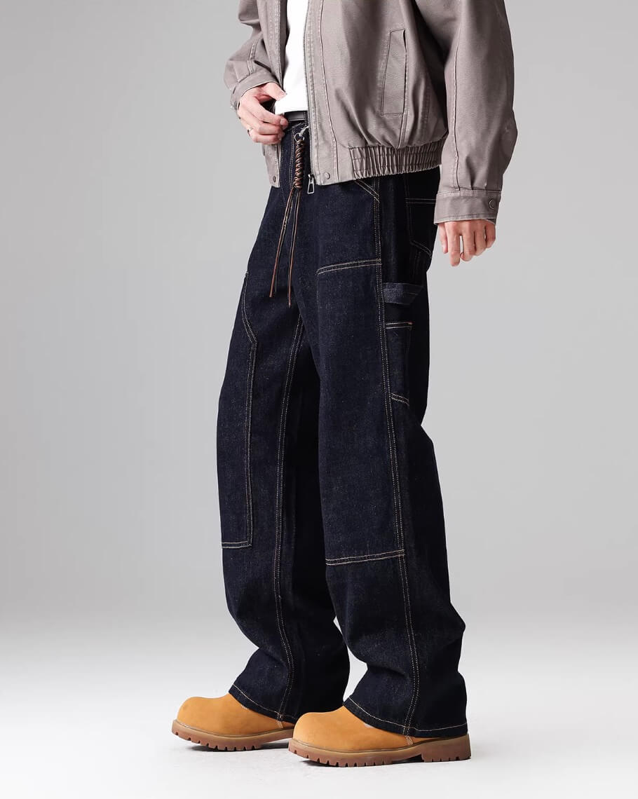 F3F Select Stitch Lines Dark Blue Double Knee Jeans | Face 3 Face