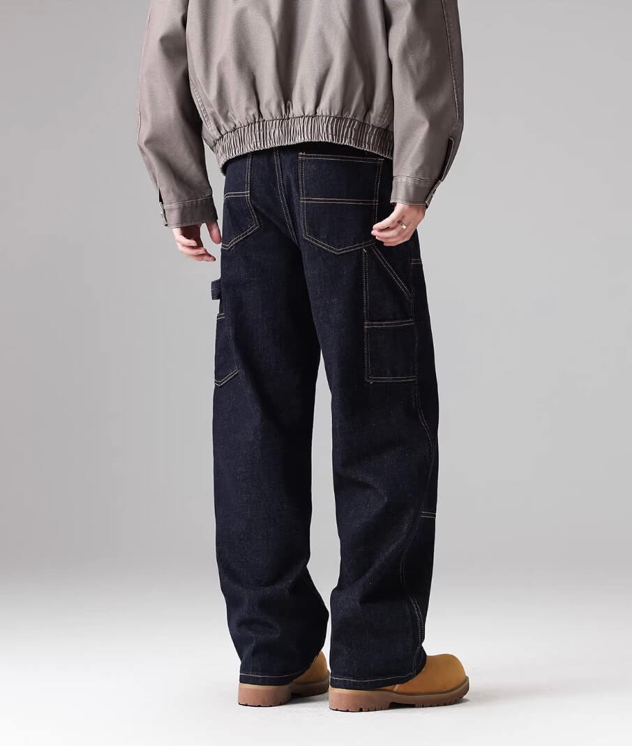 F3F Select Stitch Lines Dark Blue Double Knee Jeans | Face 3 Face