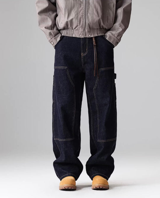 F3F Select Stitch Lines Dark Blue Double Knee Jeans | Face 3 Face