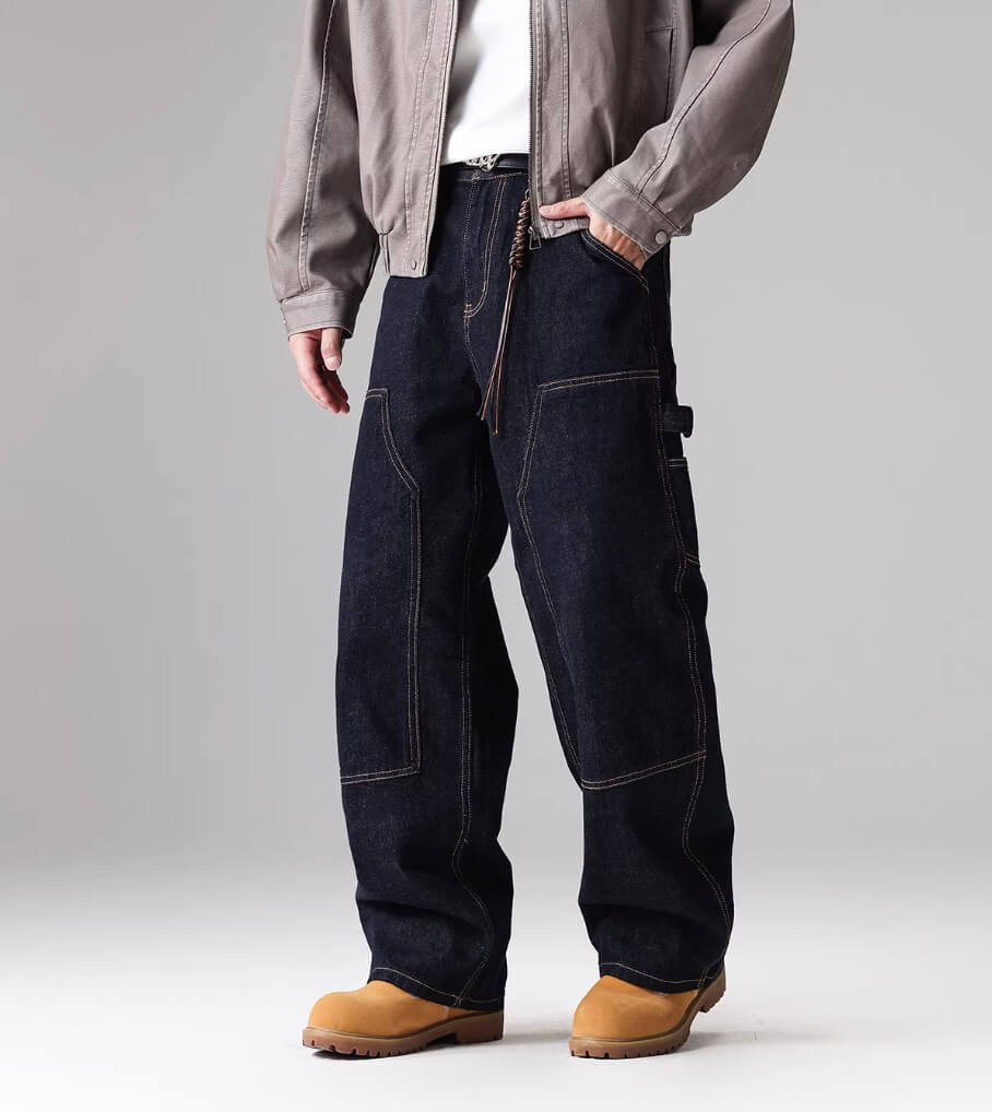 F3F Select Stitch Lines Dark Blue Double Knee Jeans | Face 3 Face