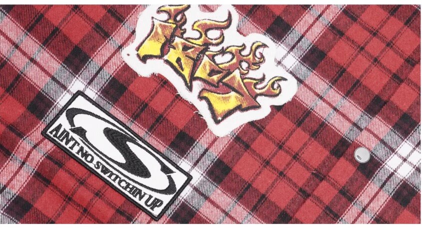 1807 Racing Printed Patch Plaid Long Sleeve Shirt | Face 3 Face