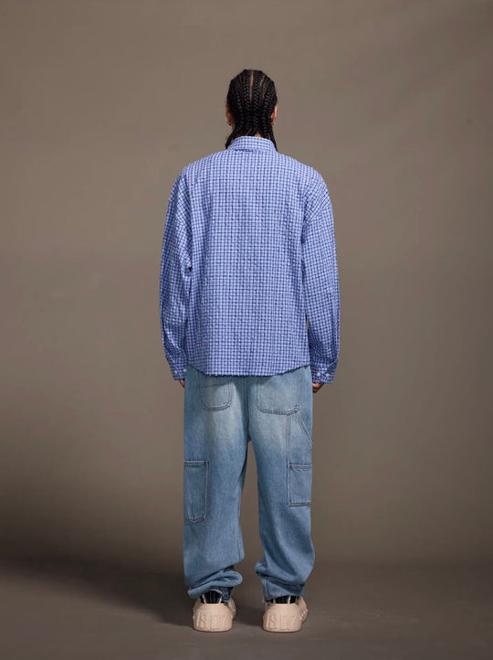 1807 Small Logo Plaid Perforated Long Sleeve Shirt | Face 3 Face