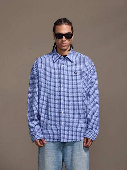 1807 Small Logo Plaid Perforated Long Sleeve Shirt | Face 3 Face