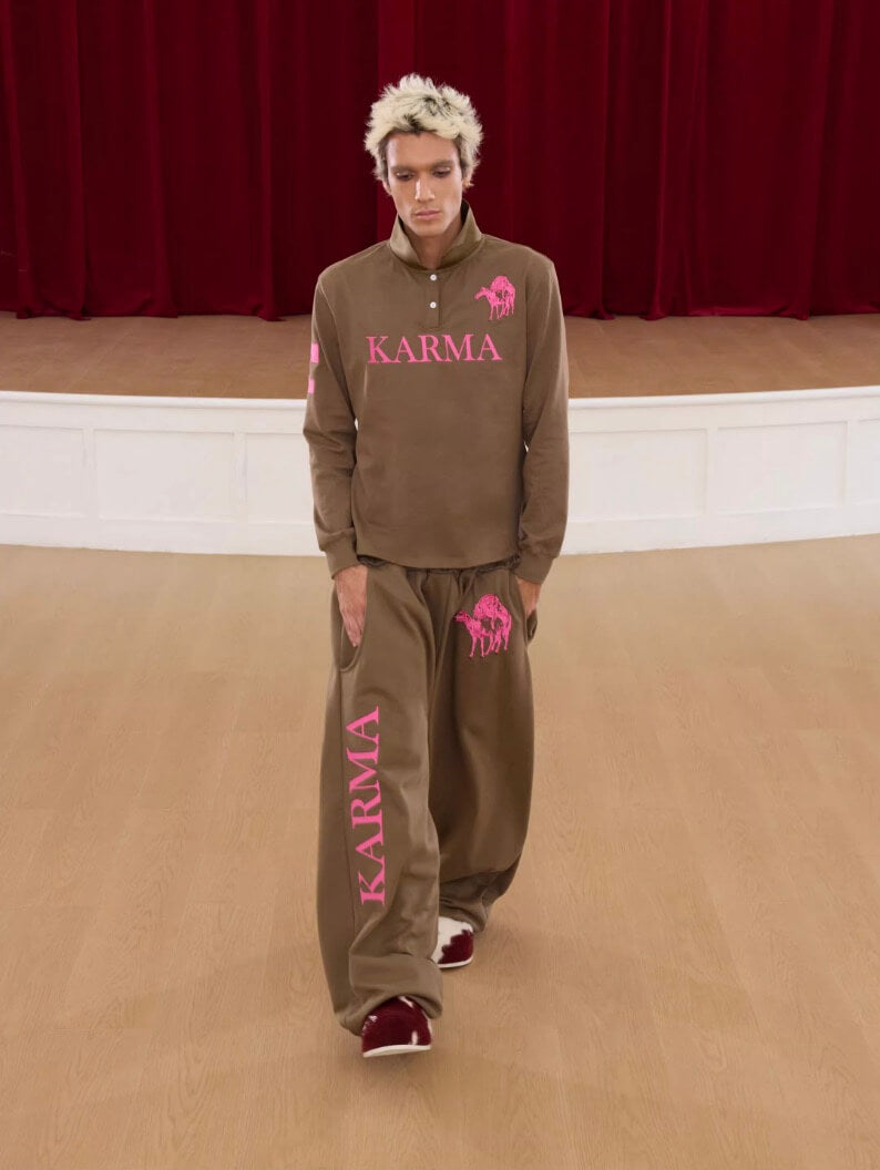 KARMANISTIC Embroidered Printed Long Sleeve Polo Shirt | Face 3 Face