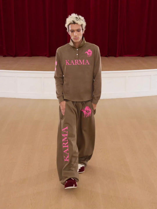 KARMANISTIC Embroidered Printed Long Sleeve Polo Shirt | Face 3 Face