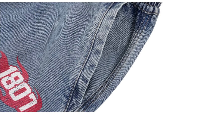 1807 Racing Crackle Print Washed Baggy Jeans | Face 3 Face