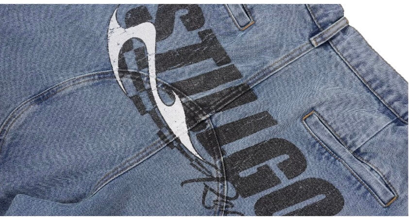 1807 Racing Crackle Print Washed Baggy Jeans | Face 3 Face