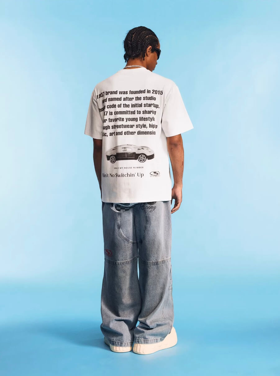 1807 Racing Crackle Print Washed Baggy Jeans | Face 3 Face