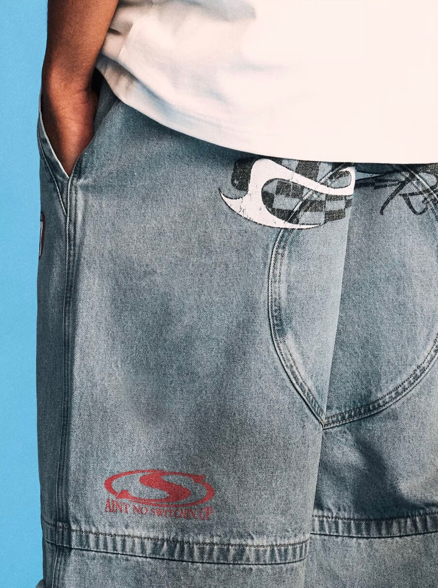 1807 Racing Crackle Print Washed Baggy Jeans | Face 3 Face