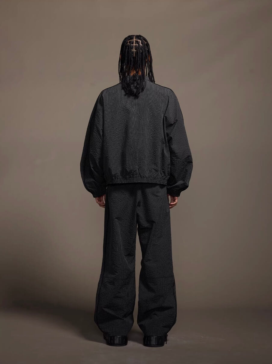 1807 Textured Plaid Wide Track Pants | Face 3 Face