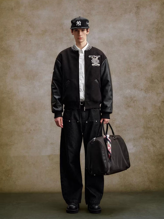 YADcrew 3D Embroidered Pearl Varsity Jacket | Face 3 Face