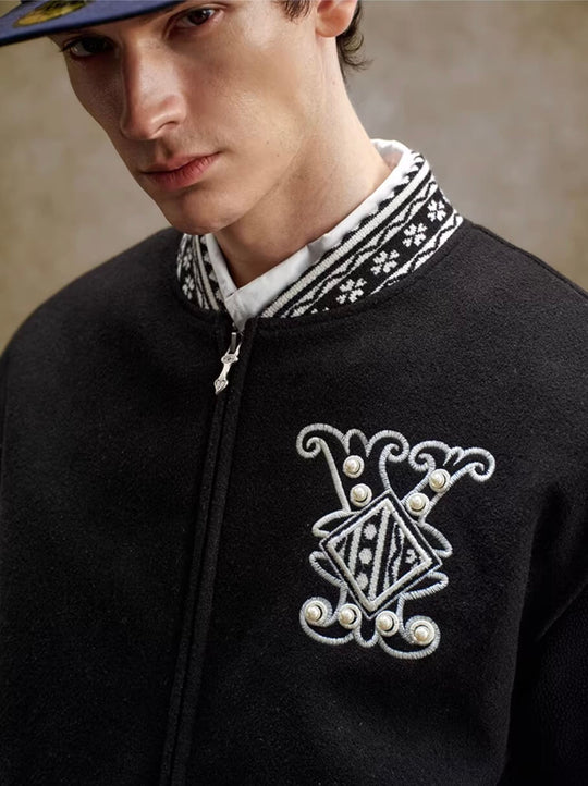 YADcrew 3D Embroidered Pearl Varsity Jacket | Face 3 Face