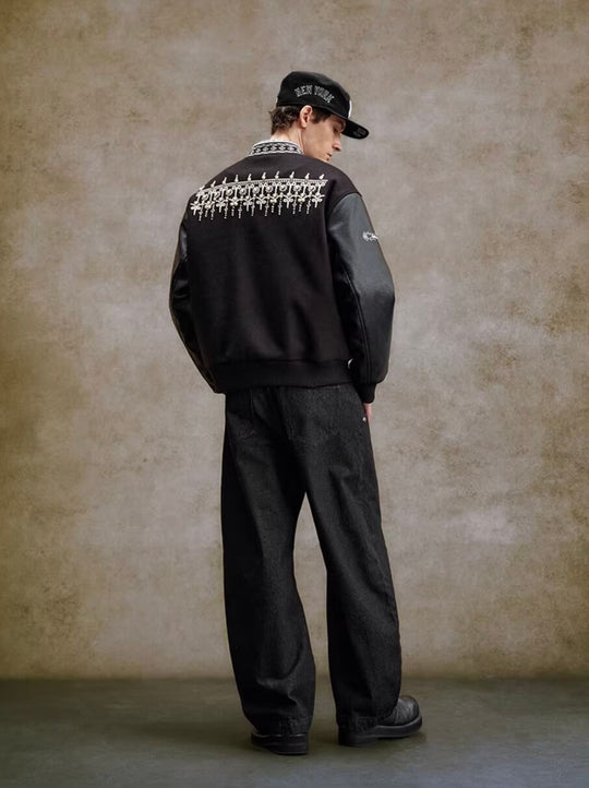 YADcrew 3D Embroidered Pearl Varsity Jacket | Face 3 Face