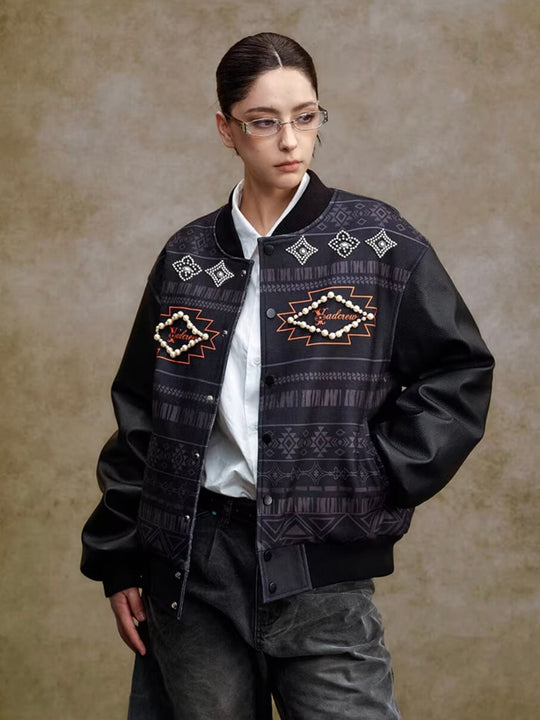YADcrew Pearl Studded Ethnic Varsity Jacket | Face 3 Face