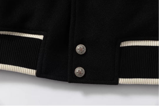 YADcrew x BIPOLAR Embroidered Pearl Beaded Varsity Jacket | Face 3 Face