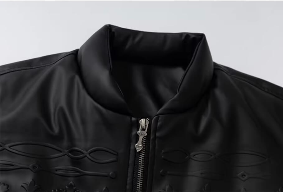 YADcrew Embossed PU Leather Down Jacket | Face 3 Face