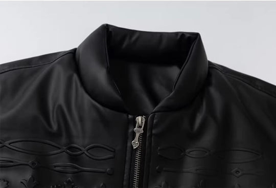 YADcrew Embossed PU Leather Down Jacket | Face 3 Face
