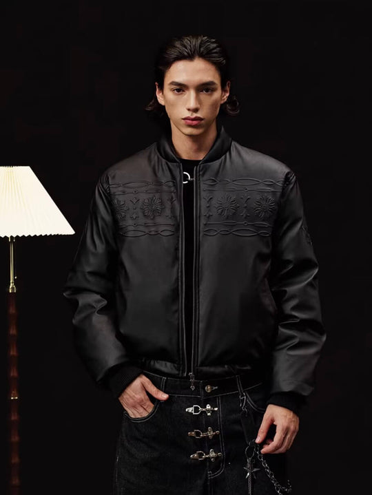 YADcrew Embossed PU Leather Down Jacket | Face 3 Face