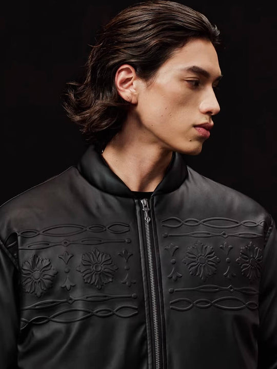 YADcrew Embossed PU Leather Down Jacket | Face 3 Face