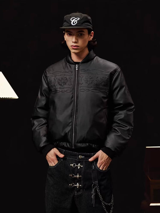 YADcrew Embossed PU Leather Down Jacket | Face 3 Face