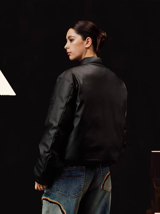 YADcrew Embossed PU Leather Down Jacket | Face 3 Face